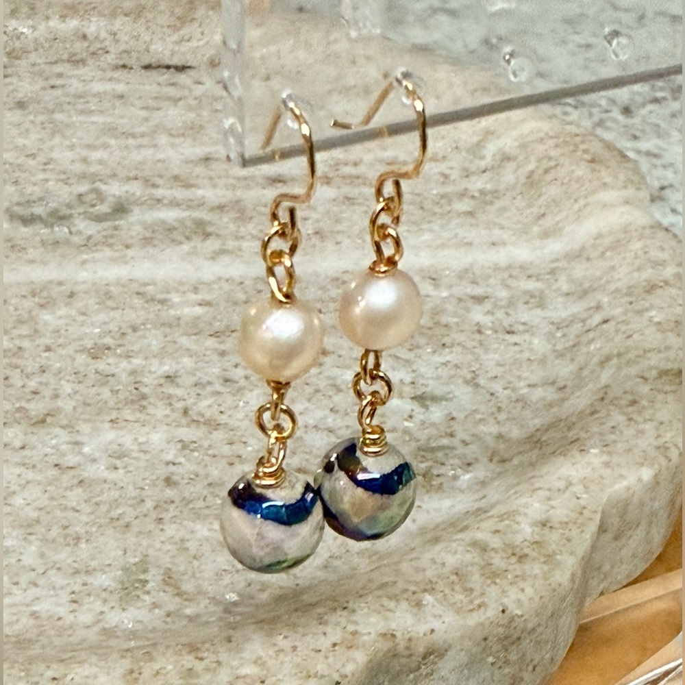 Plated Agate and Freshwater Pearl Drop Earrings